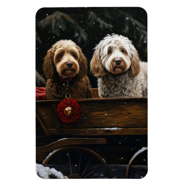 Cockapoo Snowy Sleigh Weihnachtsdekor Magnet (Vertikal)
