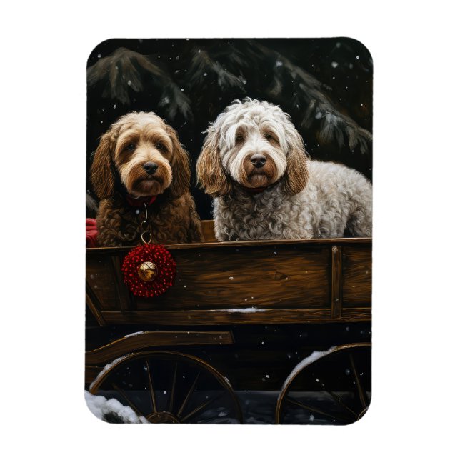 Cockapoo Snowy Sleigh Weihnachtsdekor Magnet (Vertikal)