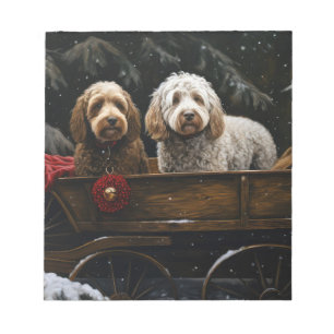 Cockapoo Snowy Sleigh Weihnachtsdekor Notizblock