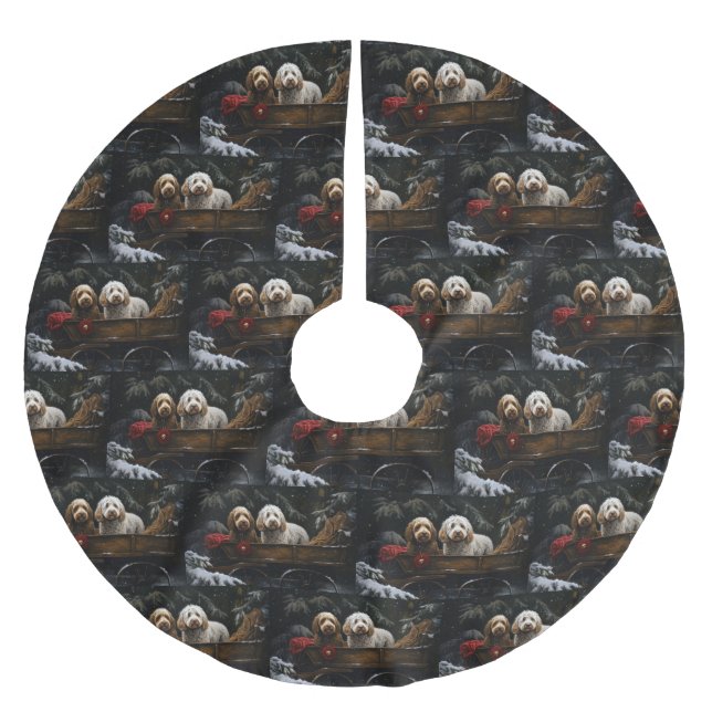 Cockapoo Snowy Sleigh Weihnachtsdekor Polyester Weihnachtsbaumdecke (Vorderseite)