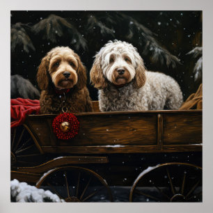 Cockapoo Snowy Sleigh Weihnachtsdekor Poster