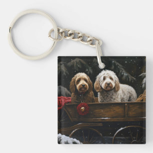 Cockapoo Snowy Sleigh Weihnachtsdekor Schlüsselanhänger