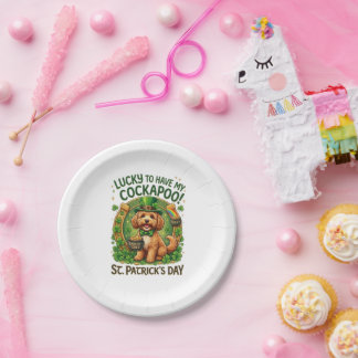 Cockapoo St. Patrick's Day Glückshund Topf Gold Pappteller