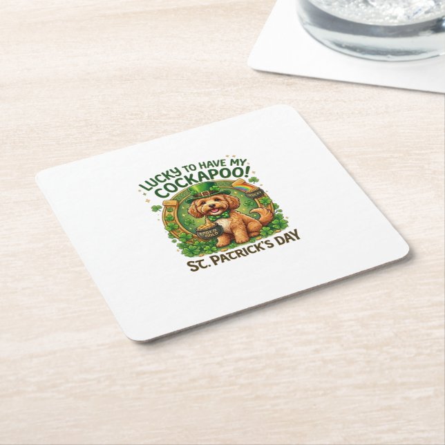 Cockapoo St. Patrick's Day Glückshund Topf Gold Rechteckiger Pappuntersetzer (angewinkelt)
