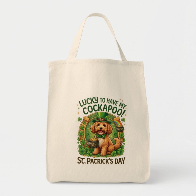 Cockapoo St. Patrick's Day Glückshund Topf mit Gol Tragetasche (Vorne)