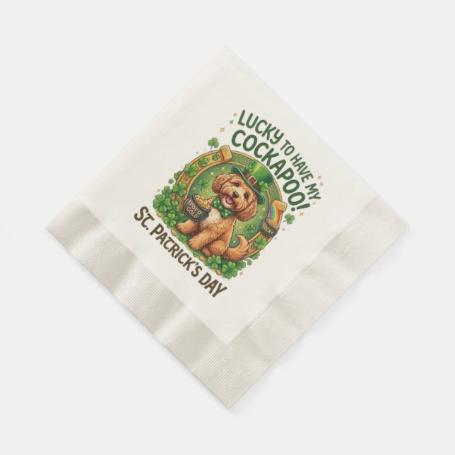 Cockapoo St Patrick's Day Lucky Dog Pot of Gold Serviette (Ecke)