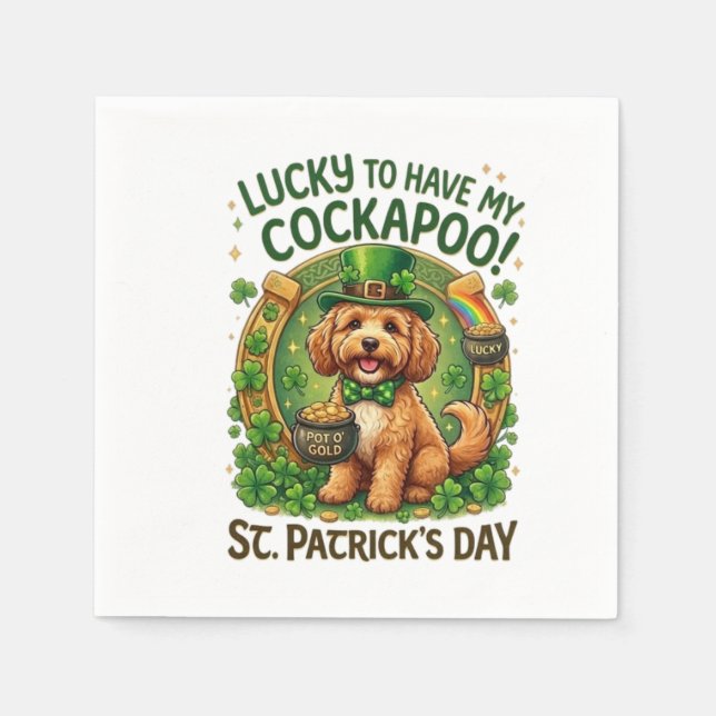 Cockapoo St Patrick's Day Lucky Dog Pot of Gold Serviette (Vorderseite)