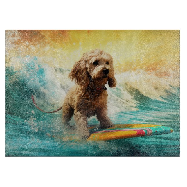 Cockapoo Strand Surfen Malerei Schneidebrett (Vorderseite)