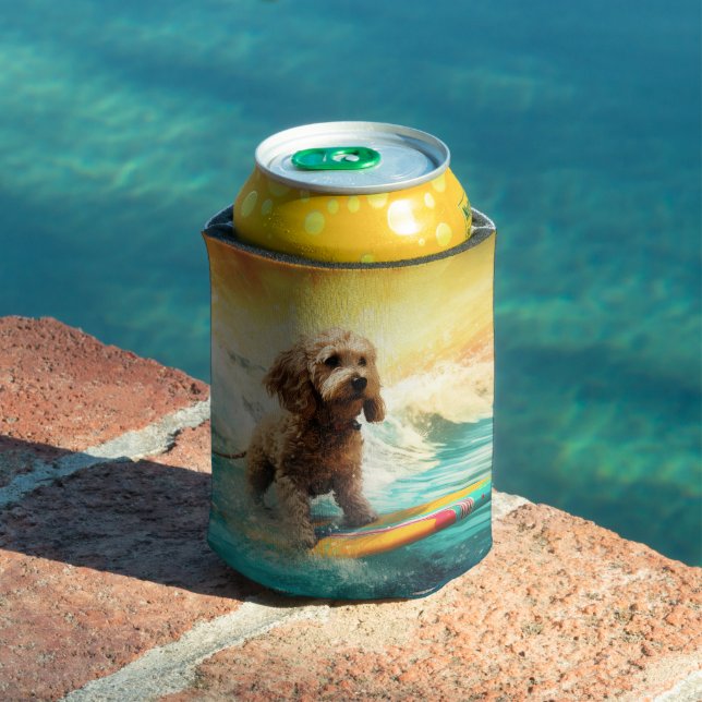 Cockapoo-Strand-Surfing-Gemälde Dosenkühler (In Situ Pool)