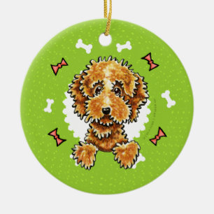 Cockapoo TAN Hundeknochen-WeihnachtsKranz Keramikornament
