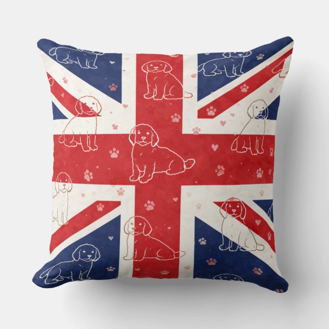 Cockapoo UK-Geschenk | Union Jack Hundekissen Kissen (Vorderseite)