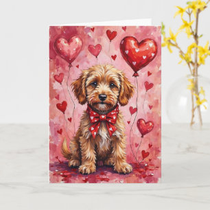 Cockapoo Valentinstag Hund sitzt mit Herzen Rot Karte