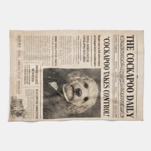 Cockapoo Vintage Newspaper  Geschirrtuch (Horizontal)