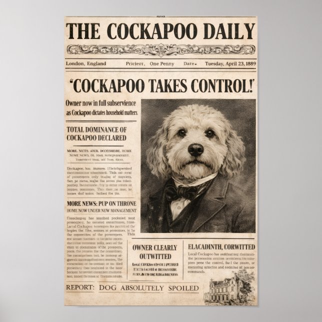 Cockapoo Vintage-Zeitungsplakat Hunde-Wandkunst Poster (Vorne)
