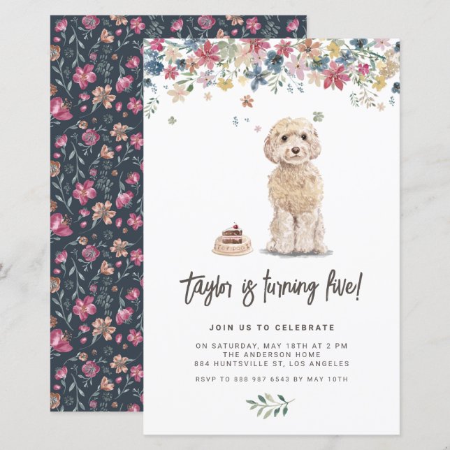 Cockapoo Watercolor Hund Einladung zum Geburtstag (Vorne/Hinten)