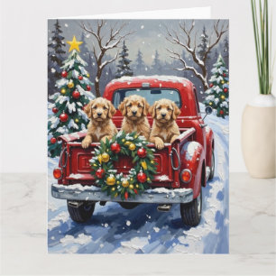 Cockapoo Weihnachten Rotes Lastwagen Urlaub Karte