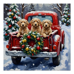 Cockapoo Weihnachten Rotes Lastwagen Urlaub Poster