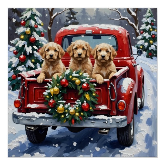 Cockapoo Weihnachten Rotes Lastwagen Urlaub Poster (Vorderseite)