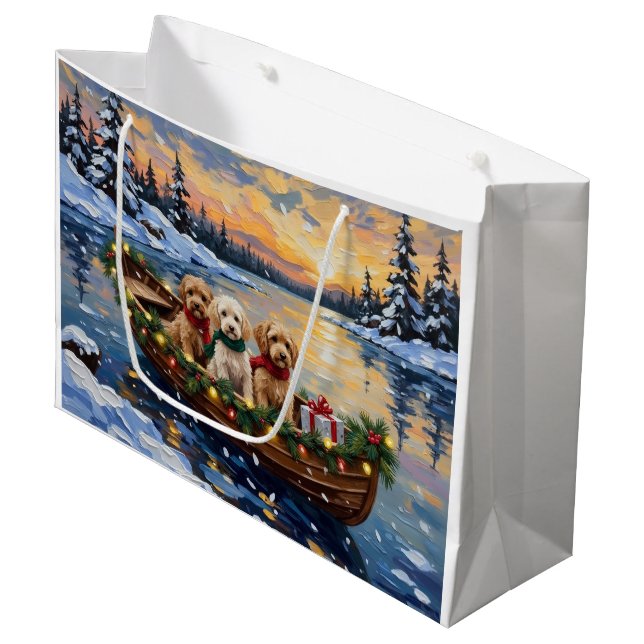 Cockapoo Weihnachtsboot-Feiertag Große Geschenktüte (Vorderseite Schrägansicht)