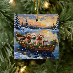 Cockapoo-Weihnachtsboot-Feiertag Keramikornament