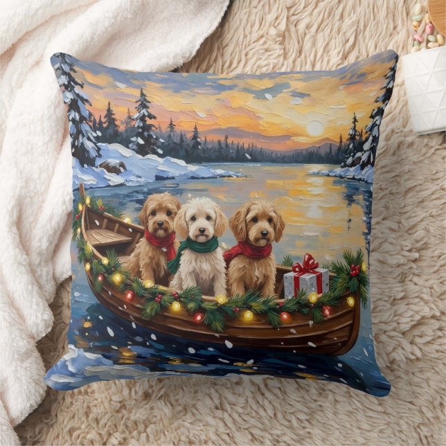 Cockapoo-Weihnachtsboot-Feiertag Kissen (Decke)