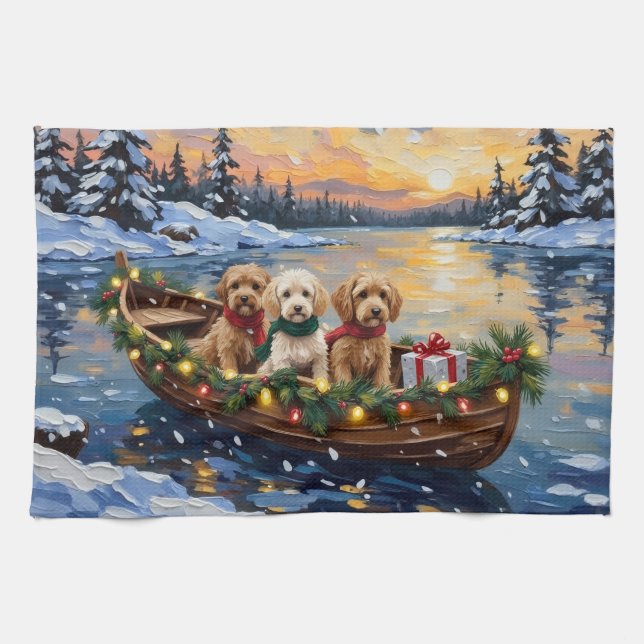 Cockapoo Weihnachtsboot Urlaub Geschirrtuch (Horizontal)