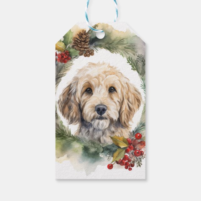 Cockapoo Weihnachtsfeier Festliche Jungfrau Geschenkanhänger (Rückseite)