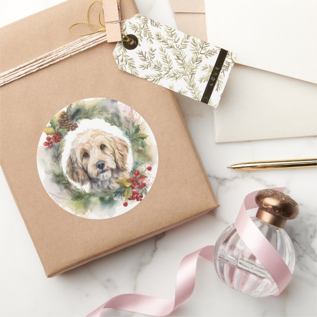 Cockapoo Weihnachtsfeier Festliche Jungfrau Runder Aufkleber (Schenken)
