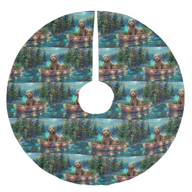 Cockapoo Weihnachtsfest Reise Polyester Weihnachtsbaumdecke (Vorderseite)