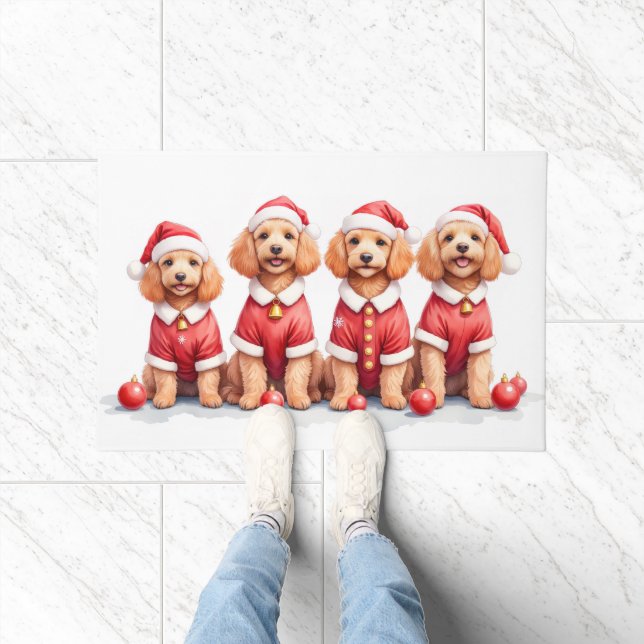 Cockapoo-Weihnachtskleid mit Santa-Hut Fußmatte (Indoor)