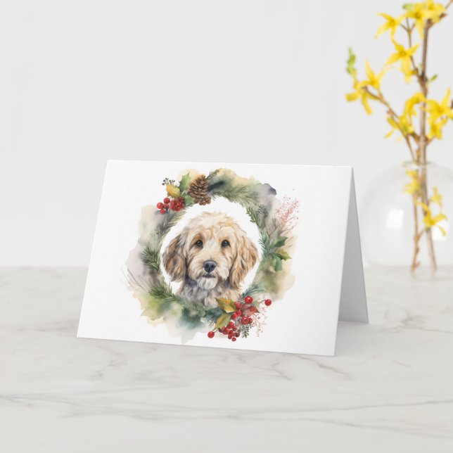 Cockapoo-Weihnachtskranz Festlicher Hund Karte (Gelbe Blume)