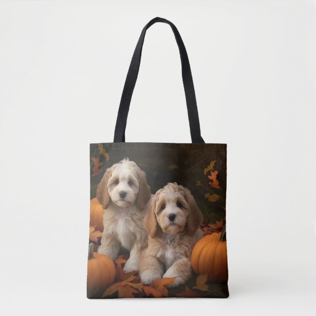 Cockapoo Welpe Herbst Kürbis (Vorderseite)