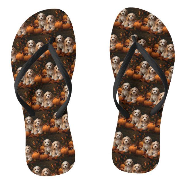 Cockapoo Welpe Herbst Kürbis Flip Flops (Fußbett)