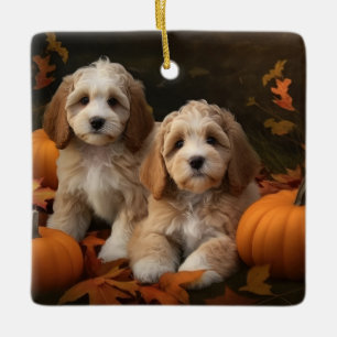 Cockapoo Welpe Herbst Kürbis Keramikornament
