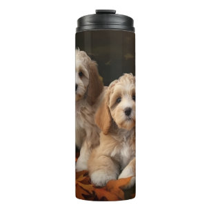 Cockapoo Welpe Herbst Kürbis Thermosbecher