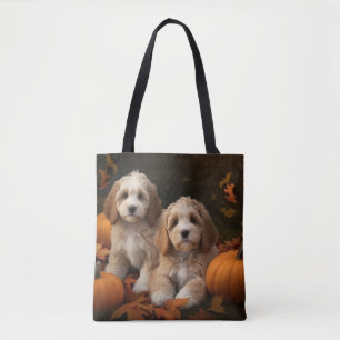 Cockapoo Welpe Herbstfreude Kürbis