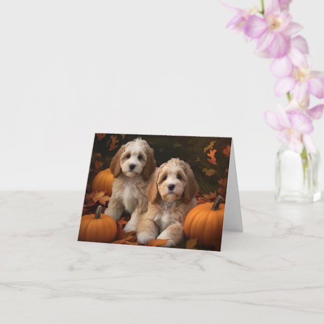 Cockapoo-Welpe Herbstfreude Kürbis  Karte (Orchidee)
