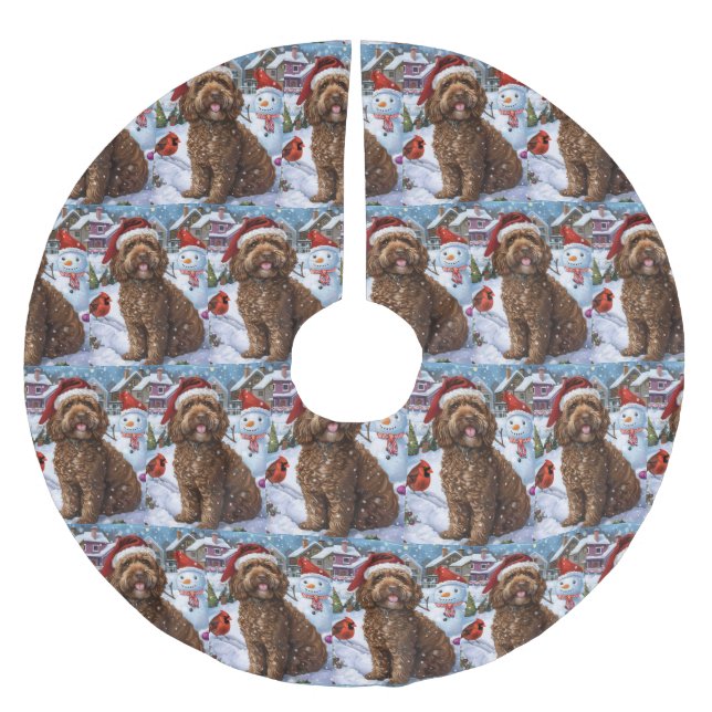 Cockapoo Winter Wunderland Weihnachtsfreuden Polyester Weihnachtsbaumdecke (Vorderseite)