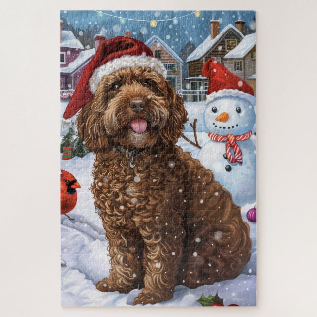 Cockapoo Winter Wunderland Weihnachtsfreuden Puzzle (Vertikal)