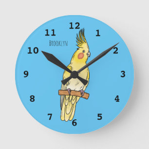 Cockatiel bird cartoon illustration runde wanduhr