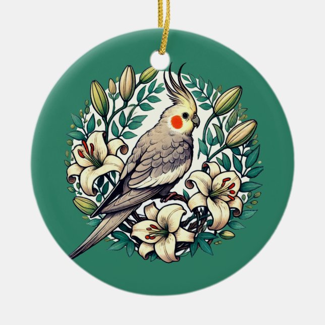 Cockatiel Bird Illustration Keramik Ornament (Vorne)