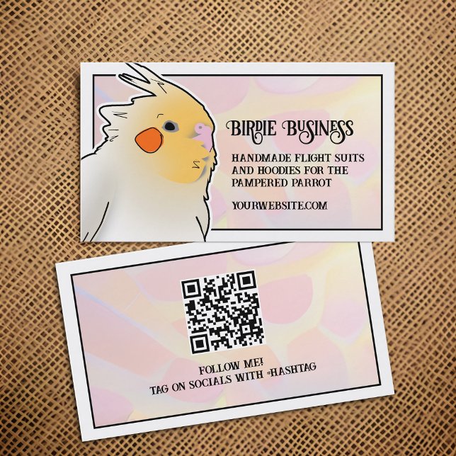 Cockatiel Bird Züchter Parrot Toy Social Media QR Visitenkarte (Cute cockatiel business cards with QR code)