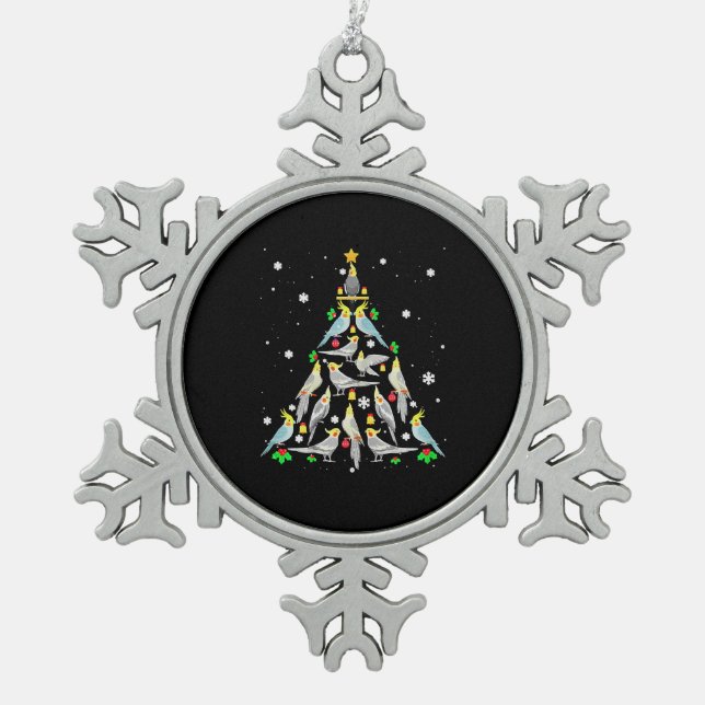 Cockatiel Christmas Tree Funny Cockatiel Bird Chri Schneeflocken Zinn-Ornament (Vorderseite)