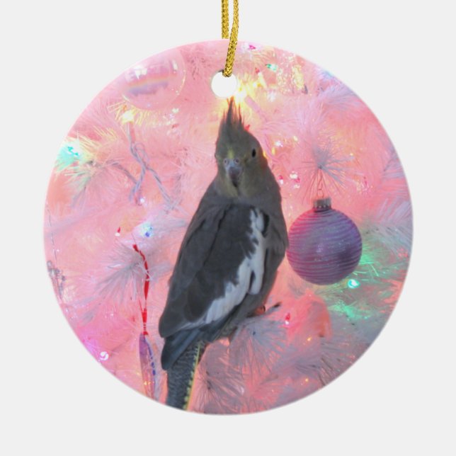 Cockatiel in der Weihnachtsbaum-Verzierung Keramik Ornament (Vorne)