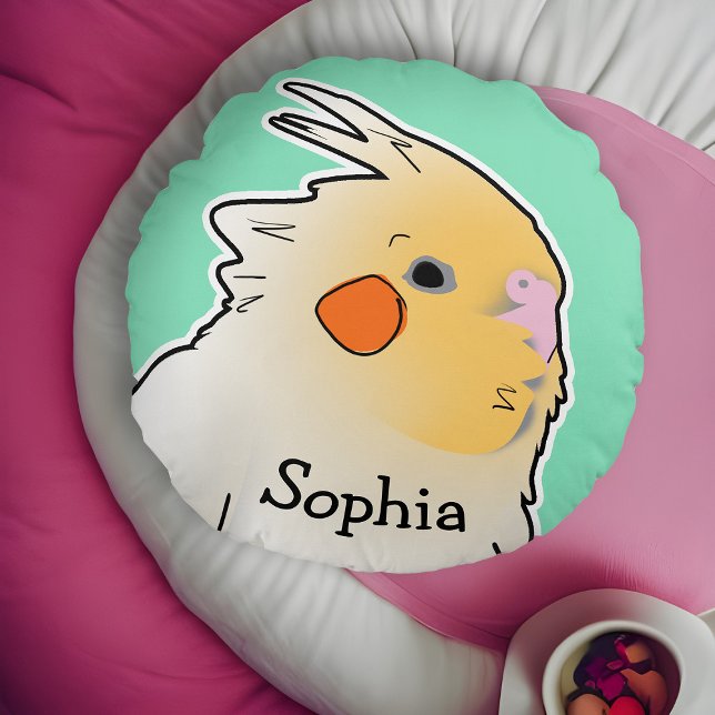 Cockatiel Kids Pet Bird Schlafzimmer Dekoration Ni Rundes Kissen (Cockatiel kids' personalized pet bird pillow)