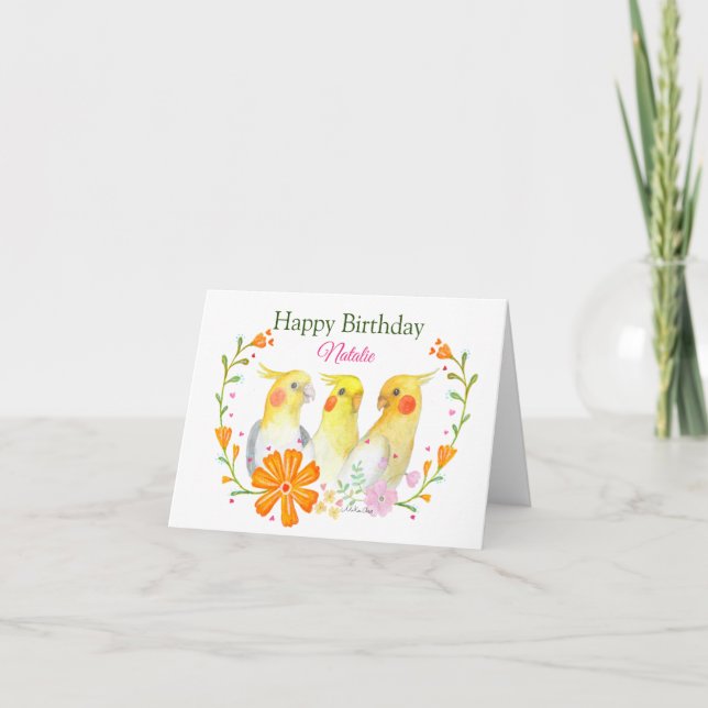 Cockatiel Lover Individuelle Name Happy Birthday Karte (Vorderseite)