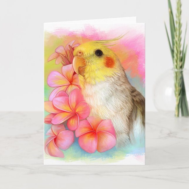 Cockatiel mit Frangipani Karte (Vorderseite)