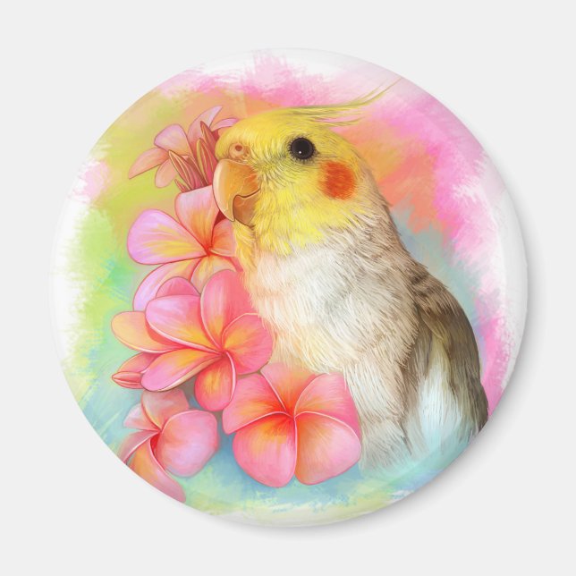 Cockatiel mit Frangipani Magnet (Vorne)