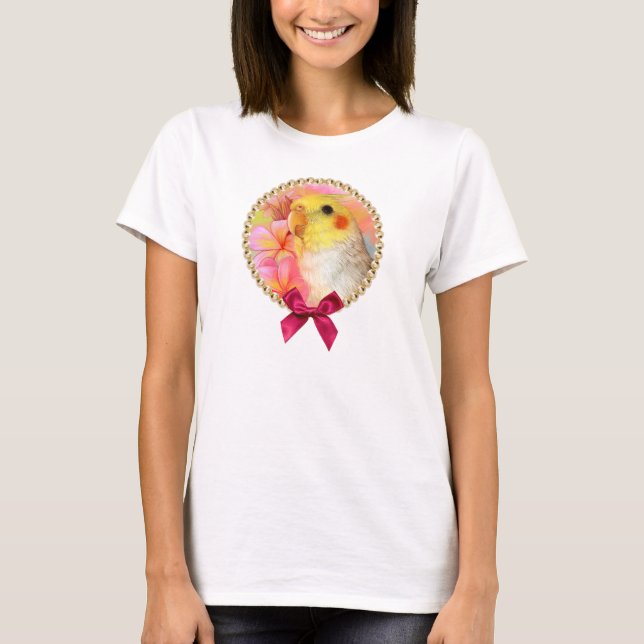 Cockatiel mit Frangipani T-Shirt (Vorderseite)