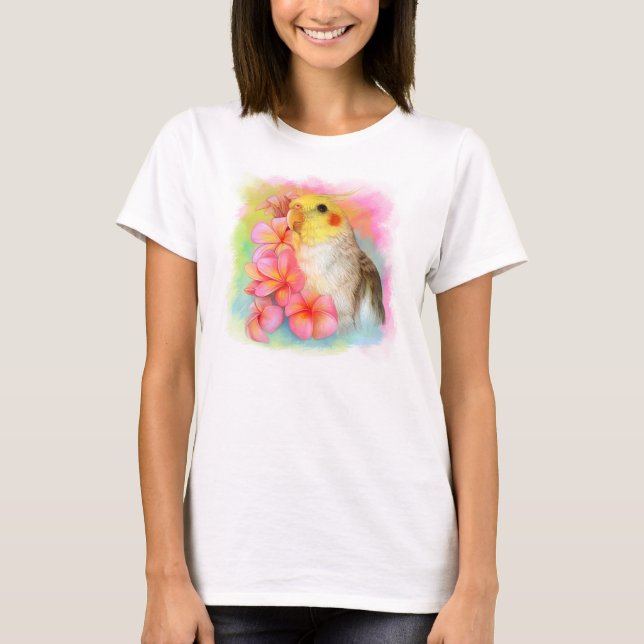 Cockatiel mit Frangipani T-Shirt (Vorderseite)